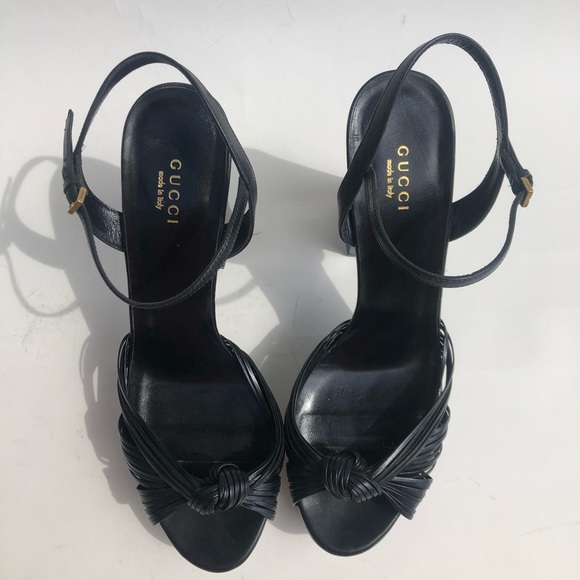 Gucci Allie Platform Sandals 39.5/9 Women’s 5” heel black open toe - Picture 5 of 6